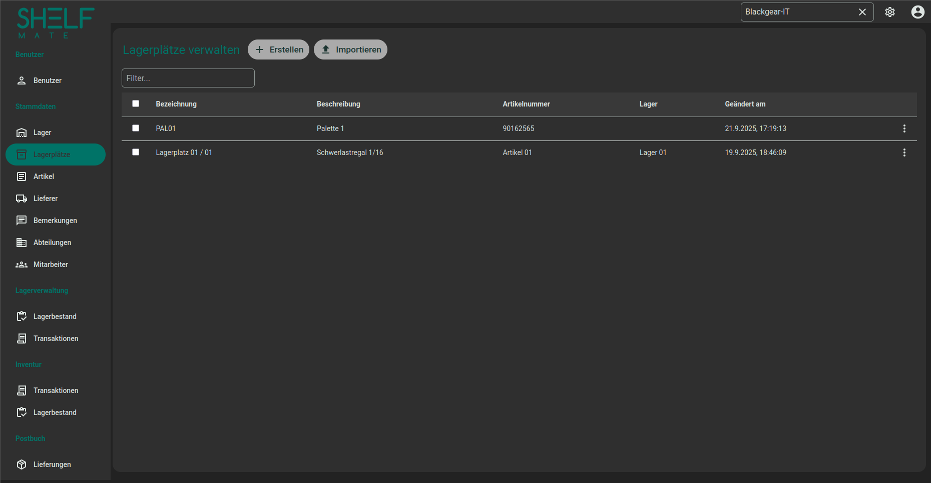 Einfache Oberfläche für Artikel & Lager